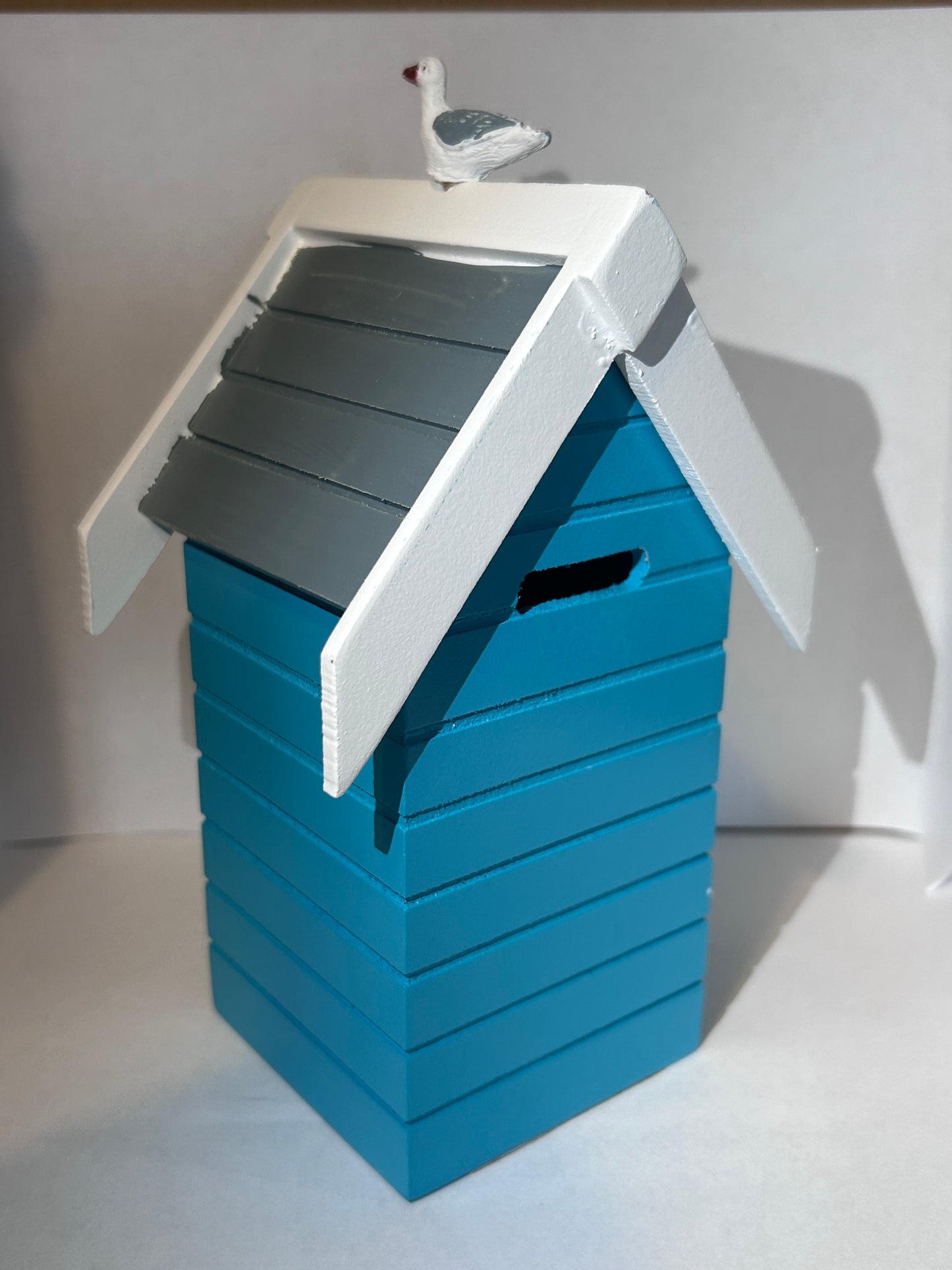 Beach Hut Money Box with novelty seagull