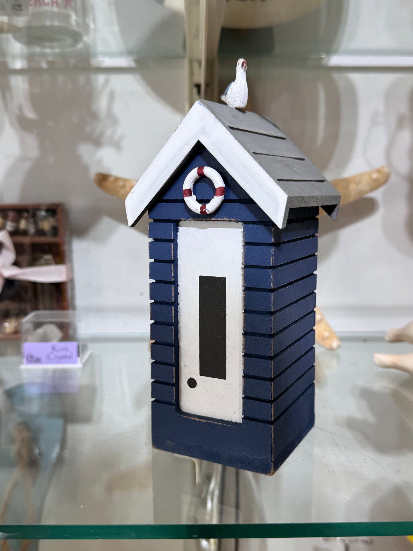 Skinny Beach Hut money box with novelty seagull