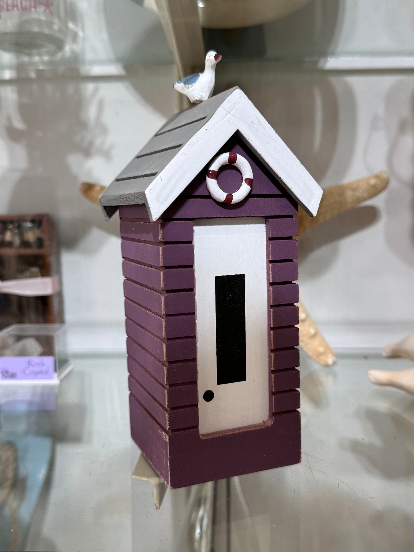 Skinny Beach Hut money box with novelty seagull