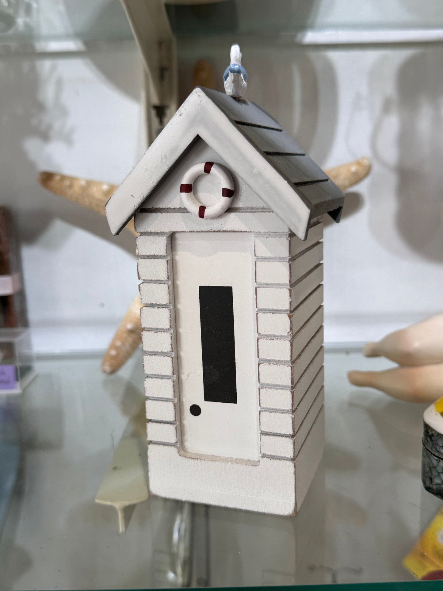 Skinny Beach Hut money box with novelty seagull