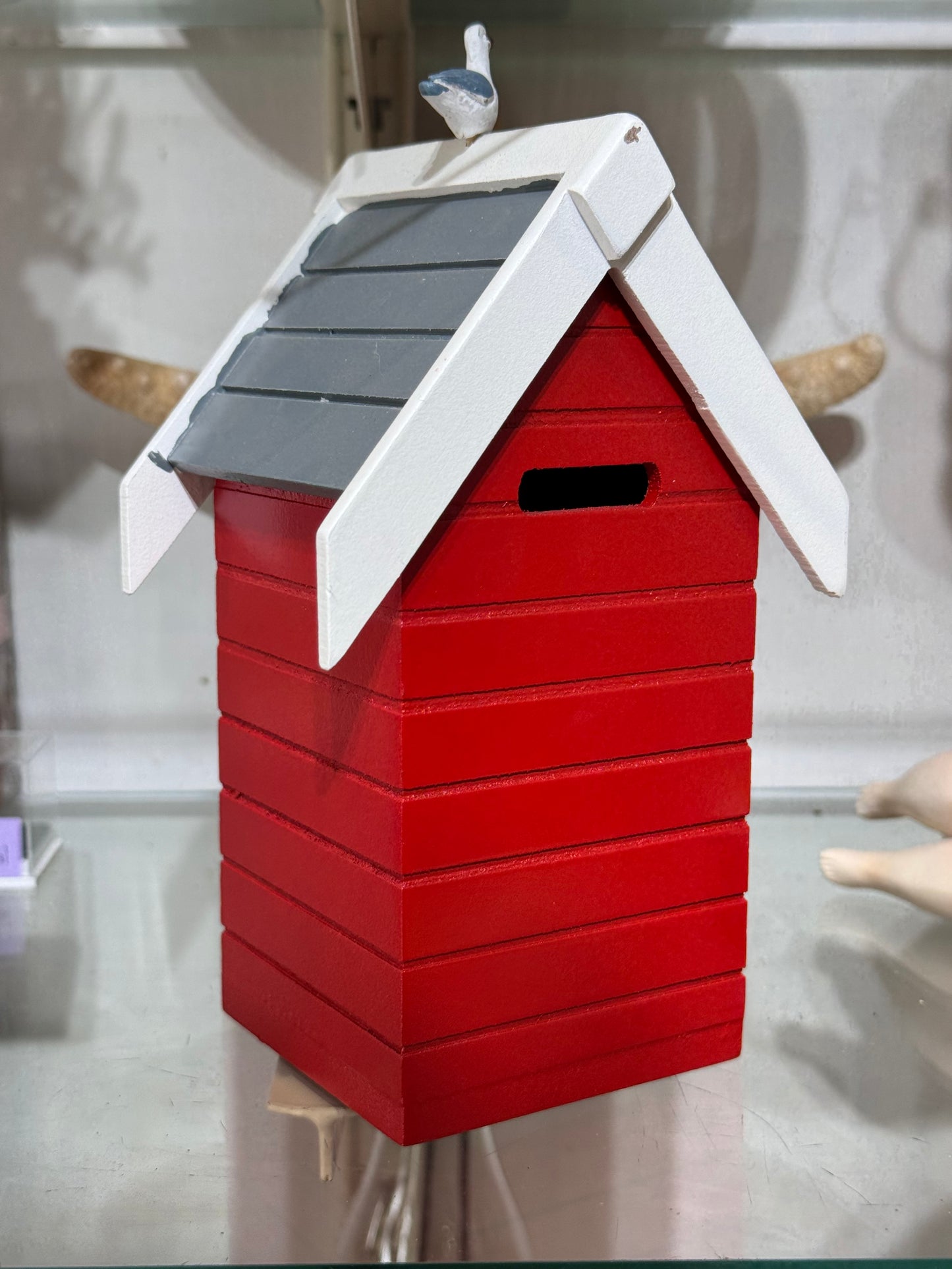 Beach Hut Money Box with novelty seagull